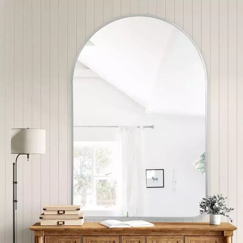 Dovelina Specchio da Parete Decorativo Rettangolare Semplice Moderno con Parte Superiore Arrotondata