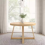 Tavolo da pranzo rotondo Plank+Beam, Tavolo da cucina in legno massello da 120 cm, Tavolo da fattoria per 4 persone