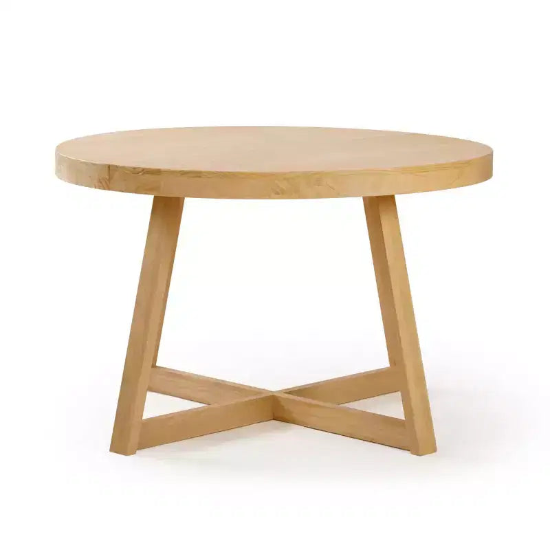 Tavolo da pranzo rotondo Plank+Beam, Tavolo da cucina in legno massello da 120 cm, Tavolo da fattoria per 4 persone