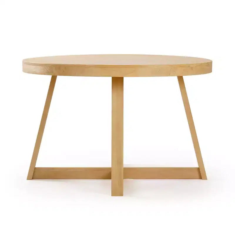 Tavolo da pranzo rotondo Plank+Beam, Tavolo da cucina in legno massello da 120 cm, Tavolo da fattoria per 4 persone