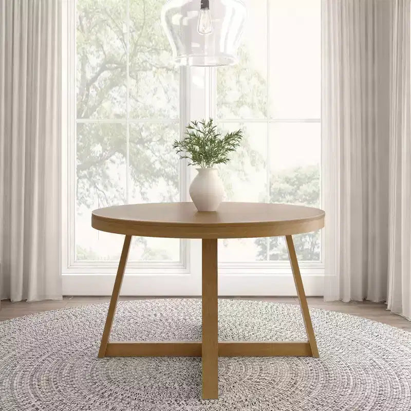 Tavolo da pranzo rotondo Plank+Beam, Tavolo da cucina in legno massello da 120 cm, Tavolo da fattoria per 4 persone