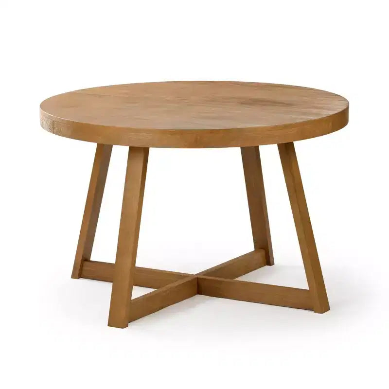 Tavolo da pranzo rotondo Plank+Beam, Tavolo da cucina in legno massello da 120 cm, Tavolo da fattoria per 4 persone