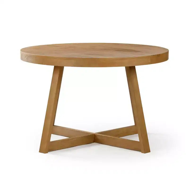 Tavolo da pranzo rotondo Plank+Beam, Tavolo da cucina in legno massello da 120 cm, Tavolo da fattoria per 4 persone