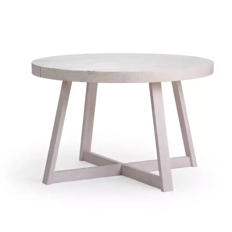 Tavolo da pranzo rotondo Plank+Beam, Tavolo da cucina in legno massello da 120 cm, Tavolo da fattoria per 4 persone