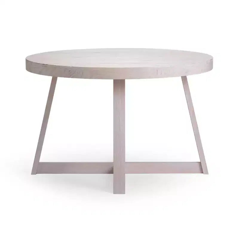 Tavolo da pranzo rotondo Plank+Beam, Tavolo da cucina in legno massello da 120 cm, Tavolo da fattoria per 4 persone