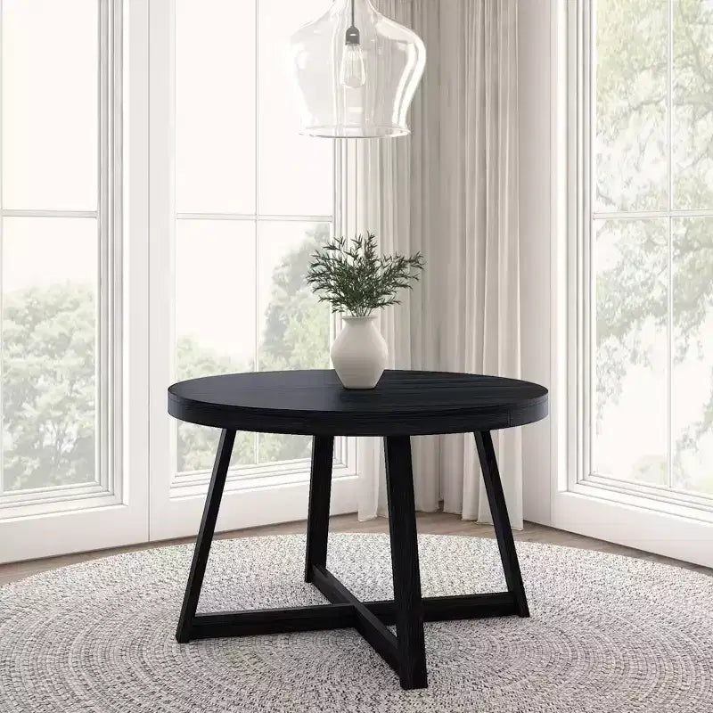 Tavolo da pranzo rotondo Plank+Beam, Tavolo da cucina in legno massello da 120 cm, Tavolo da fattoria per 4 persone