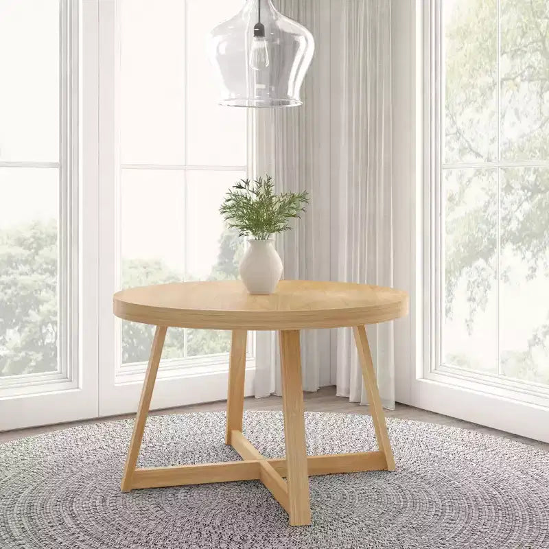 Tavolo da pranzo rotondo Plank+Beam, Tavolo da cucina in legno massello da 120 cm, Tavolo da fattoria per 4 persone