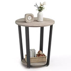 End Table, Round Side Table with Storage Shelf, Easy Assembly, Industrial Accent Furniture with Steel Frame