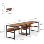 Lantine Scrivania Doppia con Libreria, Scrivania Doppia da Ufficio per Computer da 200 cm per Due Persone, Scrivania da Lavoro con Ripiano per Ufficio Domestico