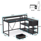 Scrivania angolare reversibile a L Lantine con cassetto, tavolo angolare con ripiani portaoggetti e supporto per monitor per ufficio domestico