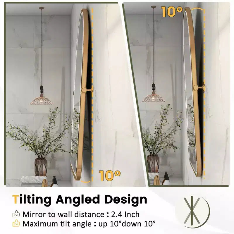 Dovelina Specchio da parete decorativo con struttura in metallo ad arco e perno, con angoli arrotondati, 36x24 (set di 2) - Oro