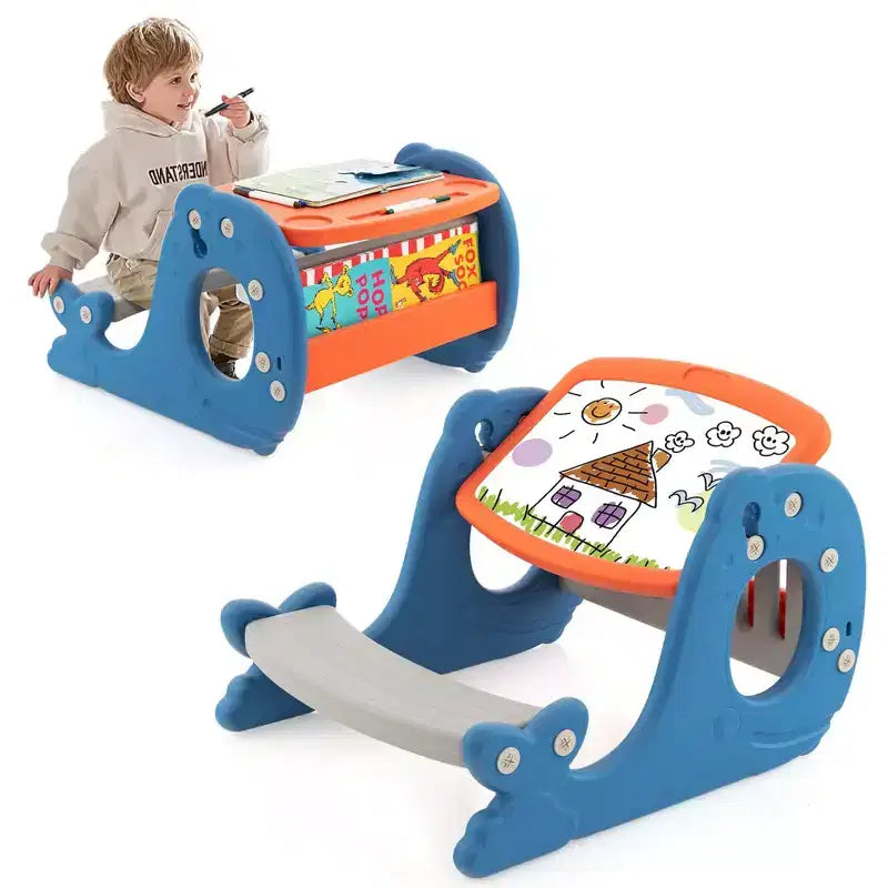 Set scrivania per bambini Costway per disegnare e giocare, con lavagna a graffiti inclinabile e cancellabile per mangiare