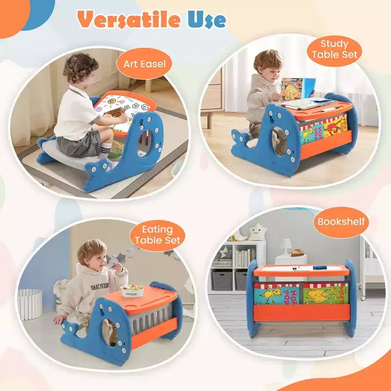 Set scrivania per bambini Costway per disegnare e giocare, con lavagna a graffiti inclinabile e cancellabile per mangiare