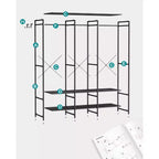 SONGMICS Appendiabiti, Guardaroba Organizer in Ferro e Legno, Appendiabiti Robusto con Aste Appendiabiti