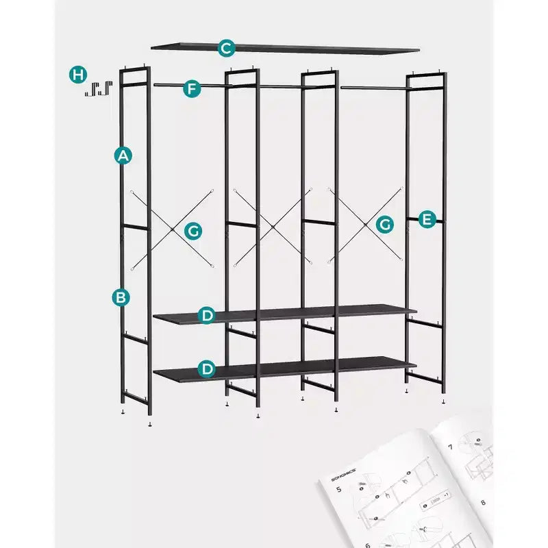 SONGMICS Appendiabiti, Guardaroba Organizer in Ferro e Legno, Appendiabiti Robusto con Aste Appendiabiti