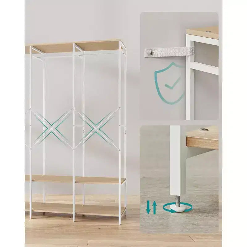 SONGMICS Appendiabiti, Guardaroba Organizer in Ferro e Legno, Appendiabiti Robusto con Aste Appendiabiti