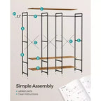 SONGMICS Appendiabiti, Guardaroba Organizer in Ferro e Legno, Appendiabiti Robusto con Aste Appendiabiti
