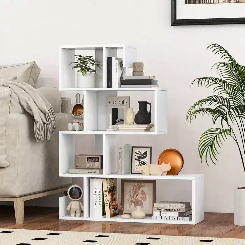 Libreria a S Costway 1/2 PEZZI Scaffale Etagere con Kit Antiribaltamento Bianco