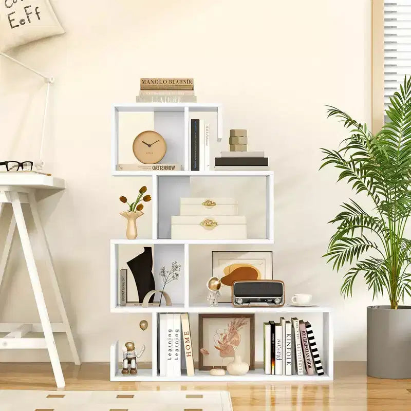 Libreria a S Costway 1/2 PEZZI Scaffale Etagere con Kit Antiribaltamento Bianco