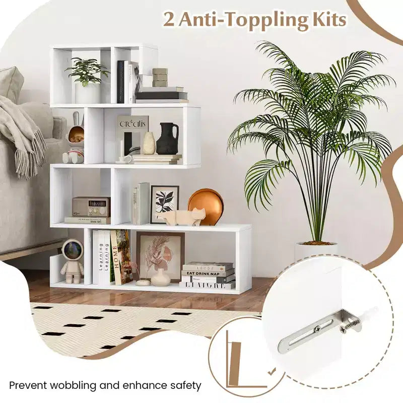 Libreria a S Costway 1/2 PEZZI Scaffale Etagere con Kit Antiribaltamento Bianco