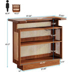 Mobile bar Lantine in rattan, mini bar a 4 ripiani in stile rustico con 4 portacalici e base rialzata, armadietto portabottiglie per pub domestico