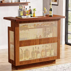 Mobile bar Lantine in rattan, mini bar a 4 ripiani in stile rustico con 4 portacalici e base rialzata, armadietto portabottiglie per pub domestico