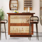 Mobile bar Lantine in rattan, mini bar a 4 ripiani in stile rustico con 4 portacalici e base rialzata, armadietto portabottiglie per pub domestico
