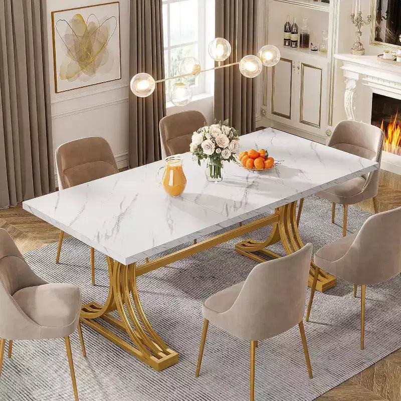 Lantine Tavolo da pranzo rettangolare da 63 pollici per 4-6 persone, tavolo moderno per sala da pranzo, cucina, soggiorno