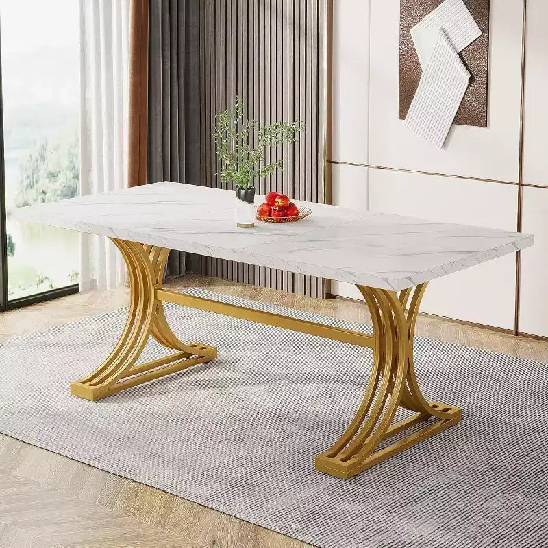 Lantine Tavolo da pranzo rettangolare da 63 pollici per 4-6 persone, tavolo moderno per sala da pranzo, cucina, soggiorno