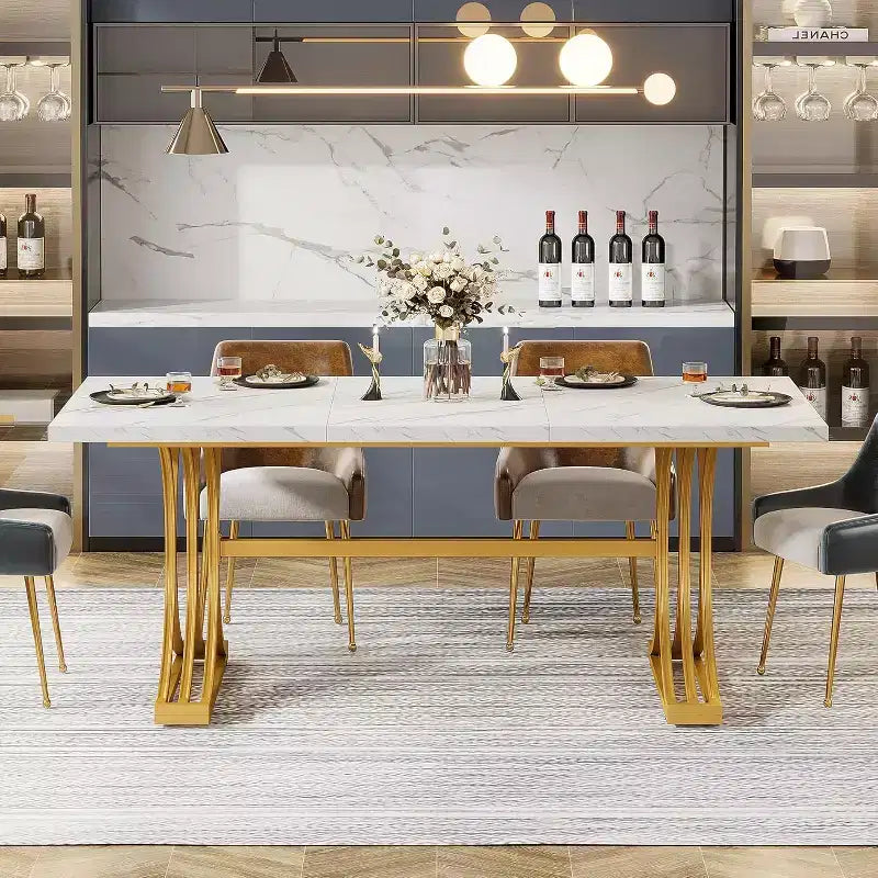 Lantine Tavolo da pranzo rettangolare da 63 pollici per 4-6 persone, tavolo moderno per sala da pranzo, cucina, soggiorno