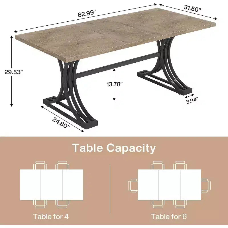 Lantine Tavolo da pranzo rettangolare da 63 pollici per 4-6 persone, tavolo moderno per sala da pranzo, cucina, soggiorno