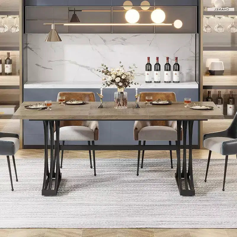 Lantine Tavolo da pranzo rettangolare da 63 pollici per 4-6 persone, tavolo moderno per sala da pranzo, cucina, soggiorno