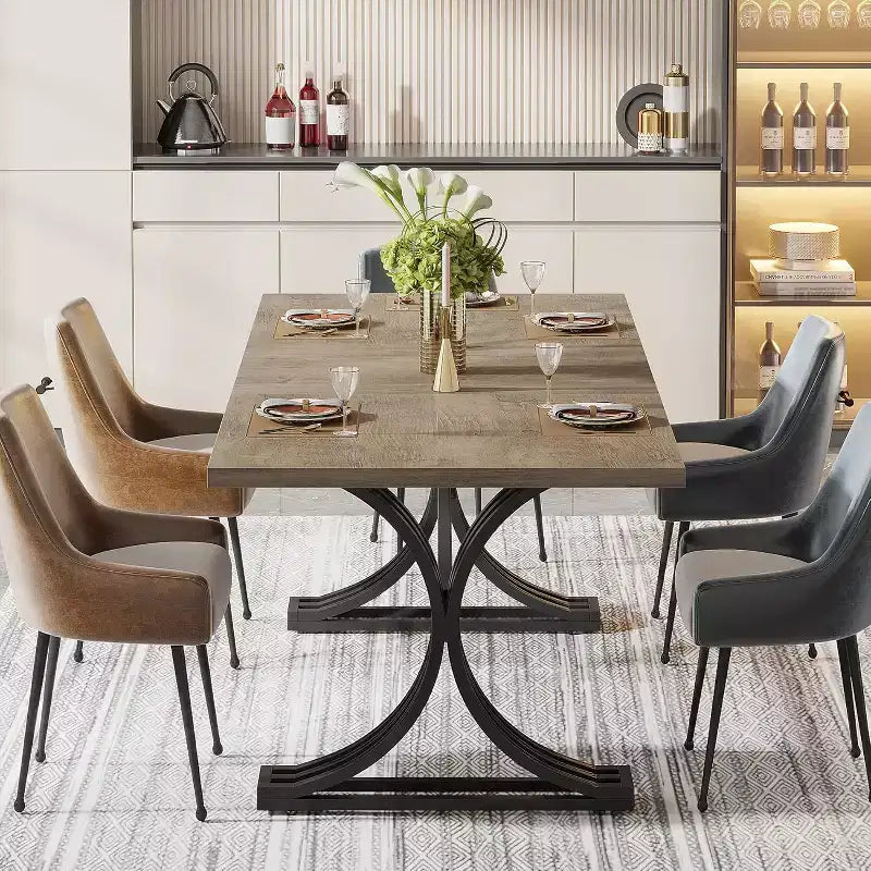 Lantine Tavolo da pranzo rettangolare da 63 pollici per 4-6 persone, tavolo moderno per sala da pranzo, cucina, soggiorno