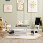 Qaba Set Tavolo e 2 Sedie per Bambini 3 Pezzi, Tavolino per Bambini 2 in 1 con Piano Reversibile, Lavagna, Contenitori e Scaffali