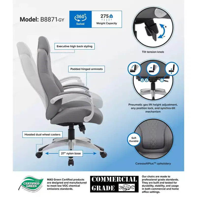 Boss Office Products Poltrona direzionale con braccioli a cerniera