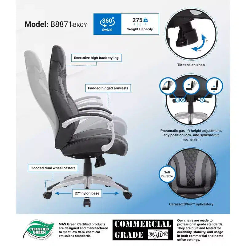 Boss Office Products Poltrona direzionale con braccioli a cerniera