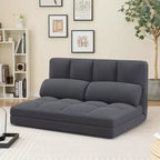 Divano Letto da Terra Costway con 2 Cuscini, Schienale Regolabile in 6 Posizioni, Rivestimento in Velluto Grigio Scuro/Grigio Chiaro