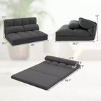 Divano Letto da Terra Costway con 2 Cuscini, Schienale Regolabile in 6 Posizioni, Rivestimento in Velluto Grigio Scuro/Grigio Chiaro