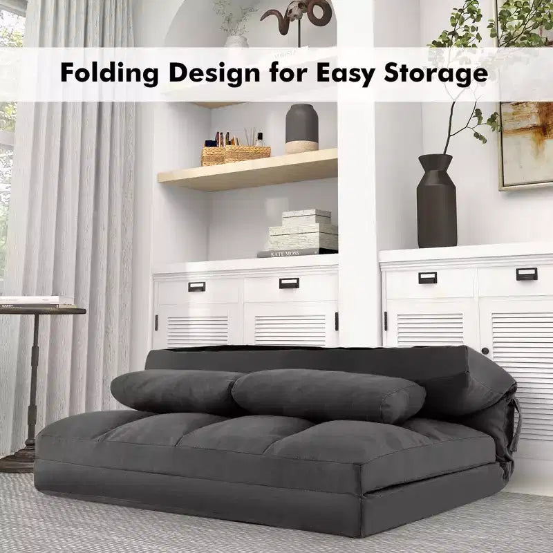 Divano Letto da Terra Costway con 2 Cuscini, Schienale Regolabile in 6 Posizioni, Rivestimento in Velluto Grigio Scuro/Grigio Chiaro