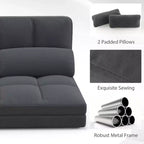 Divano Letto da Terra Costway con 2 Cuscini, Schienale Regolabile in 6 Posizioni, Rivestimento in Velluto Grigio Scuro/Grigio Chiaro