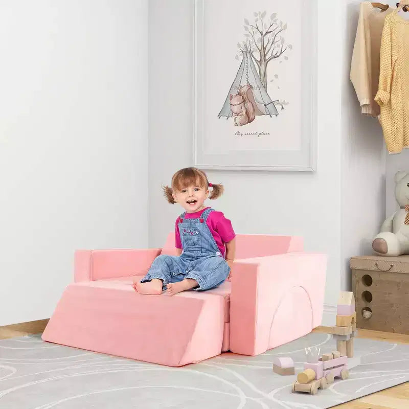 Costway Divano da Gioco Modulare per Bambini 8 Pezzi con Rivestimento Sfoderabile per Sala Giochi e Camera da Letto Interni Rosa/Grigio