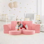Costway Divano da Gioco Modulare per Bambini 8 Pezzi con Rivestimento Sfoderabile per Sala Giochi e Camera da Letto Interni Rosa/Grigio
