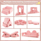 Costway Divano da Gioco Modulare per Bambini 8 Pezzi con Rivestimento Sfoderabile per Sala Giochi e Camera da Letto Interni Rosa/Grigio