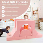 Costway Divano da Gioco Modulare per Bambini 8 Pezzi con Rivestimento Sfoderabile per Sala Giochi e Camera da Letto Interni Rosa/Grigio