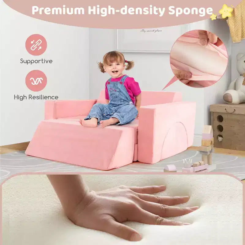 Costway Divano da Gioco Modulare per Bambini 8 Pezzi con Rivestimento Sfoderabile per Sala Giochi e Camera da Letto Interni Rosa/Grigio