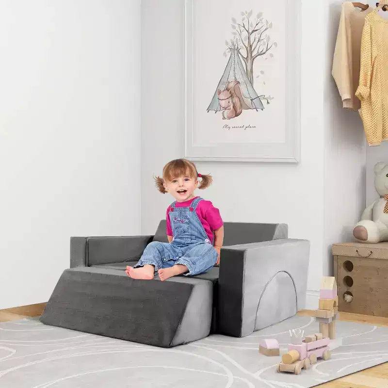 Costway Divano da Gioco Modulare per Bambini 8 Pezzi con Rivestimento Sfoderabile per Sala Giochi e Camera da Letto Interni Rosa/Grigio