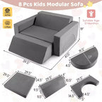 Costway Divano da Gioco Modulare per Bambini 8 Pezzi con Rivestimento Sfoderabile per Sala Giochi e Camera da Letto Interni Rosa/Grigio