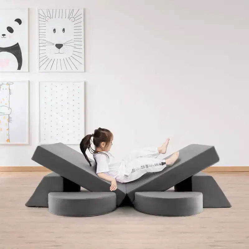 Costway Divano da Gioco Modulare per Bambini 8 Pezzi con Rivestimento Sfoderabile per Sala Giochi e Camera da Letto Interni Rosa/Grigio