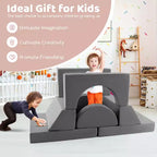 Costway Divano da Gioco Modulare per Bambini 8 Pezzi con Rivestimento Sfoderabile per Sala Giochi e Camera da Letto Interni Rosa/Grigio