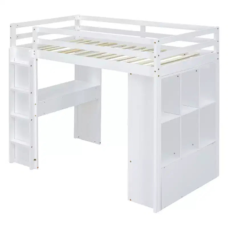 Letto a soppalco da una piazza e mezza/matrimoniale con ampi ripiani, scrivania e luce LED 4A - ModernLuxe
